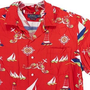Polo Ralph Lauren XXL Captain Royal Sailboat Yacht Sailor All Over Viscose Shirt